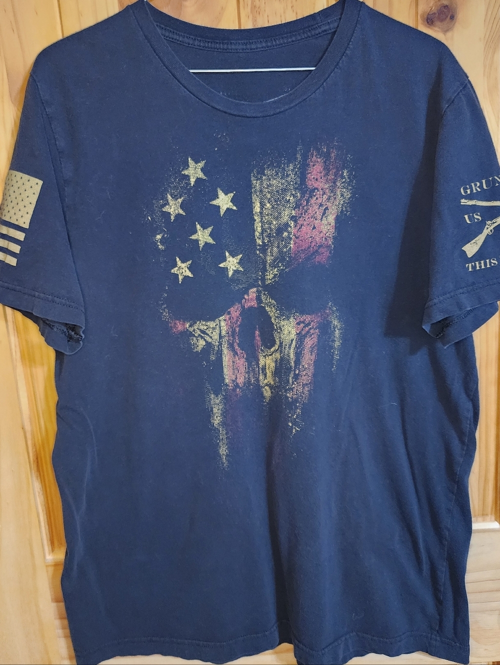 Grunt Style Black Short Sleeve Tee with Faded Flag Skull Graphic